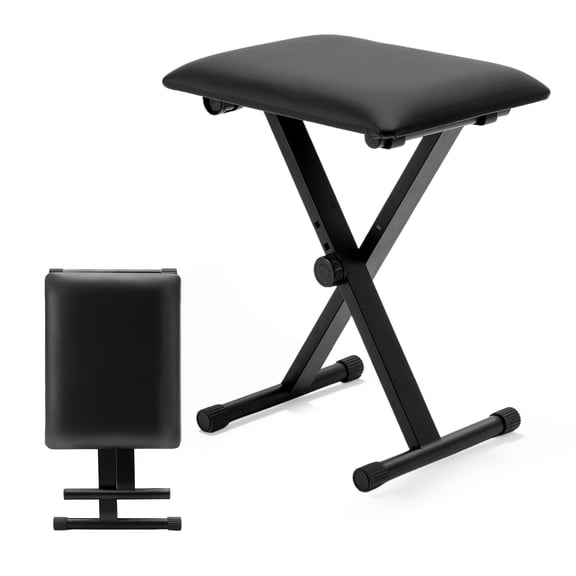 Olakula Black Adjustable Piano Keyboard Bench with Leather-Padded Seat and Folding ,Non-Skid Design.