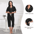 thumbnail image 3 of EA'S SECRET 100% Cotton Women's Pajama Sets Short Sleeve Button Down Capri Nightwear V Neck Pjs Sleepwear with Pockets(Black,M), 3 of 7