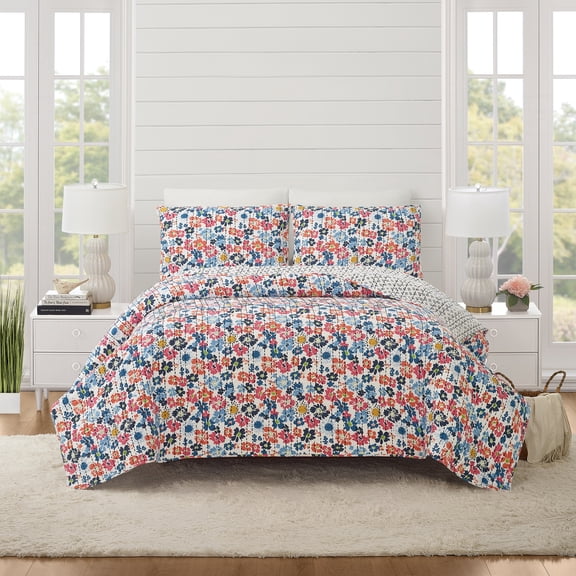 Modern Heirloom Blossom Multi-Color Cotton Quilt Set, Twin/TwinXL, All Ages