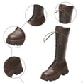 thumbnail image 4 of Rokment Vintage Platform Mid Calf Combat Boots for Women Mid Century Retro Leather Lace up Chunky Heeled Long Tall Dress Boots Brown Size 6.5, 4 of 6