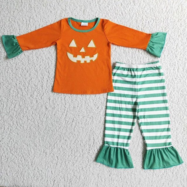 Conjunto de ropa de dormir para niños pequeños, conjunto de mallas y pantalones de Halloween, fantasma, Horror, púrpura, a rayas, otoño