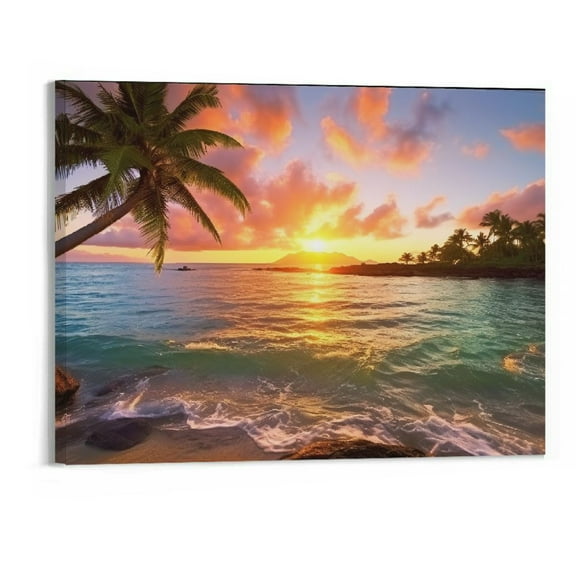 JRXY DB2475 Canvas Wall Art Beach Sunset Ocean Waves Nature Pictures Canvas Print Frame Picture for Living Room Bedroom Kitchen Home and Office Wall Decor - 20x16 Inch picture1