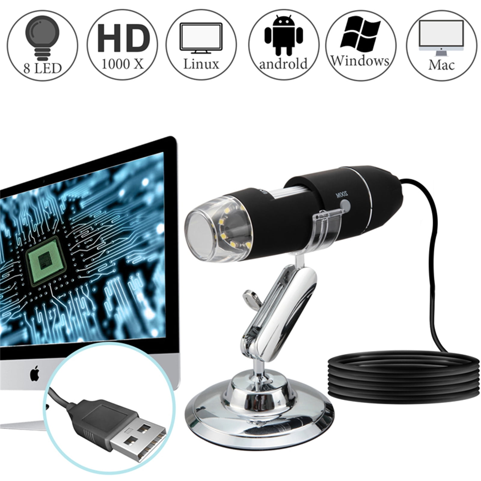1000X 8LED Digital Microscope USB Zoom Microscope Camera Magnifier Zoom