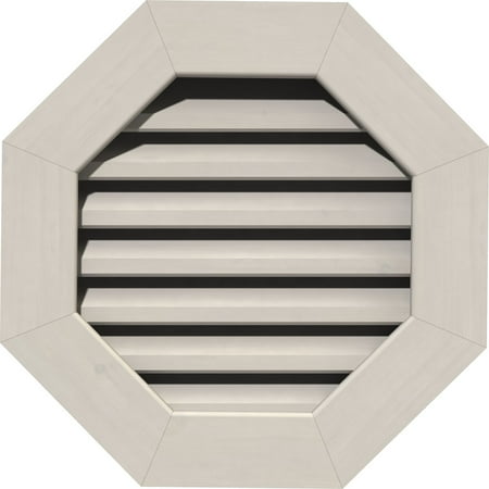 

16 W x 16 H Octagonal Gable Vent (21 W x 21 H Frame Size): Primed Functional Smooth Pine Gable Vent w/ 1 x 4 Flat Trim Frame