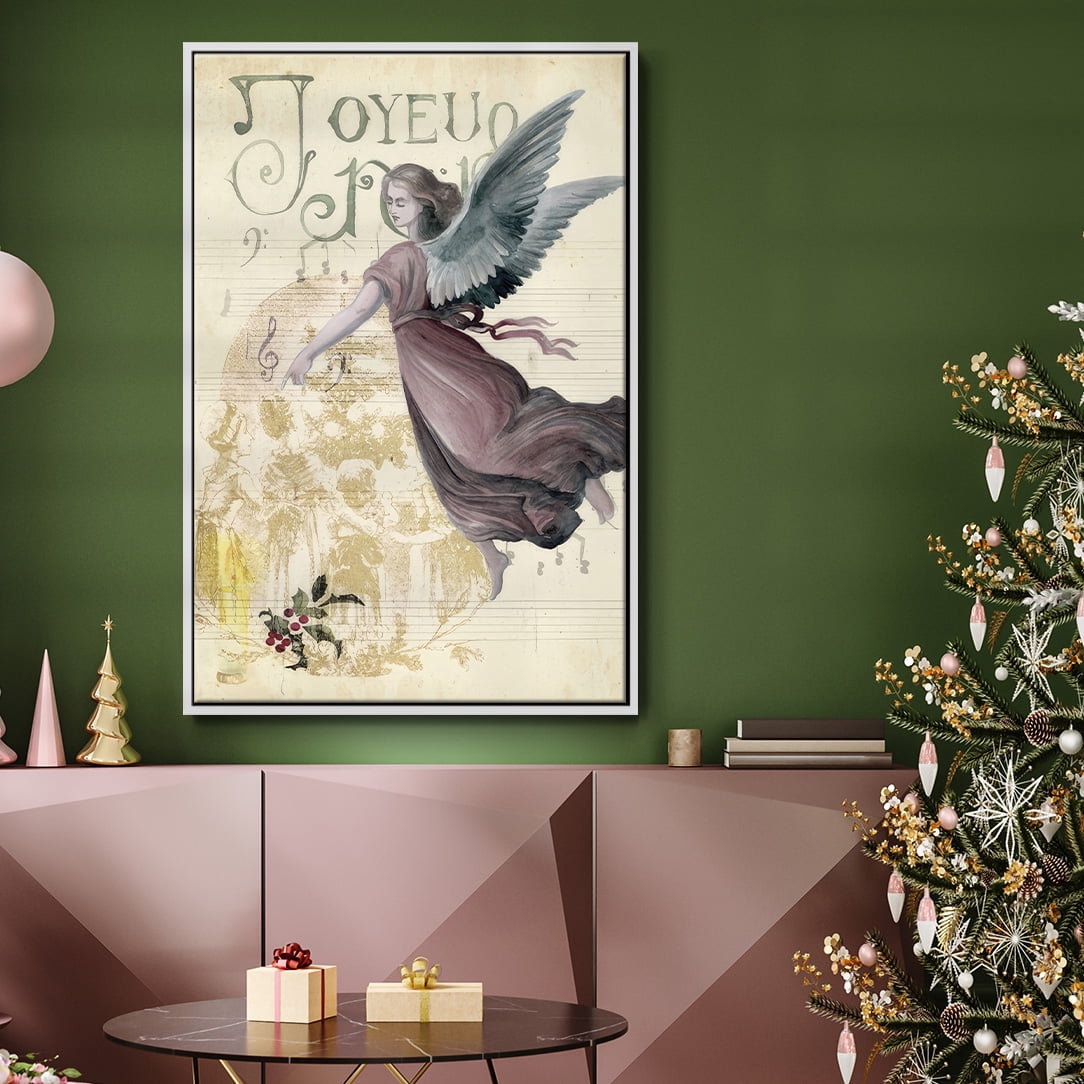 Christmas Greetings Collection B - Framed Gallery Wrapped Holiday Canvas - 25 x 37 - White Frame