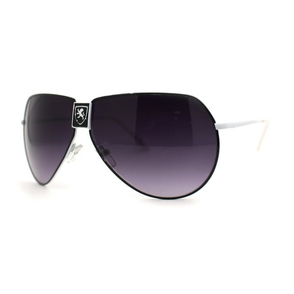 Mens Oversize Mobster Lion Shield Emblem Racer Pilots Sunglasses Black White Smoke