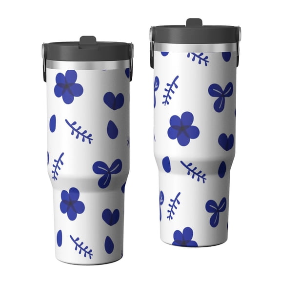 Floral 30oz Handheld Travel Tumbler with Handle – Double Wall Stainless Steel Insulated Cup, Flip Straw Lid, Leak-Proof & BPA-Free, Durable Hot & Cold Drink Mug,Thanksgiving, Xmas, Spring ,Flower