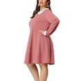 thumbnail image 2 of Women's Plus Size Dresses Peter Pan Collar Contrast Cuff Keyhole Back Cinched Waist Pullover Knit Dress Pink 3X, 2 of 7