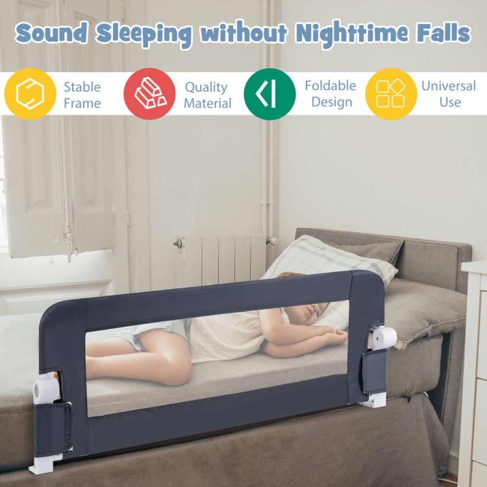 GVN Foldable Bed Rail Swing Down Baby Bed Guard Rail-Gray, Baby Bed, Easy to Fold and Carry Travel Bassinet