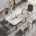 thumbnail image 2 of Modern Artificial Stone Pandora White Curved Golden Metal Leg Dining Table for 6 People, 2 of 10