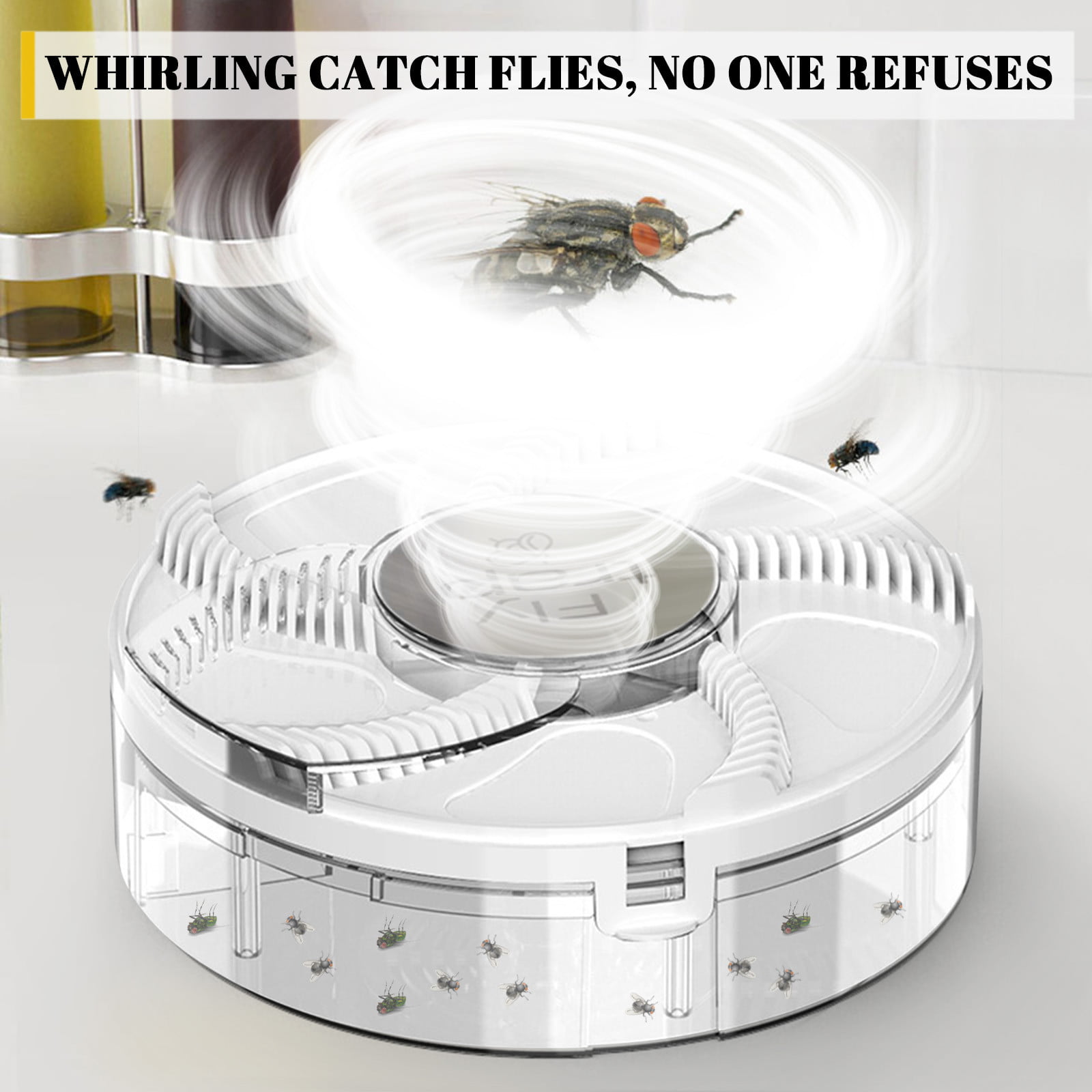 Afoxsos USB Powered Electric Fly Trap Automatic Flycatcher Rotating Fly Pest Repellent Tool for Home Kitchen Restaurant, White