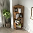 thumbnail image 6 of BALANBO 4-Tier Cube Corner Bookshelf Bamboo Corner Bookcase, Brown, 2.8(L) x 14.5(W) x 54(H), 6 of 7