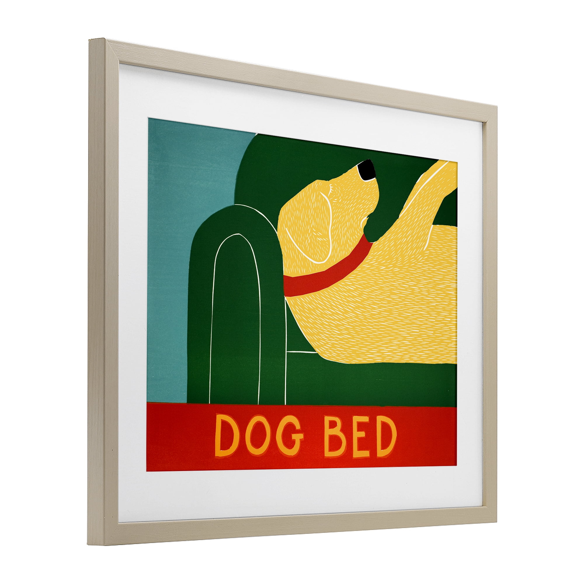 Dog Bed Labrador Birch Framed Print Under Glass, design by Stephen Huneck