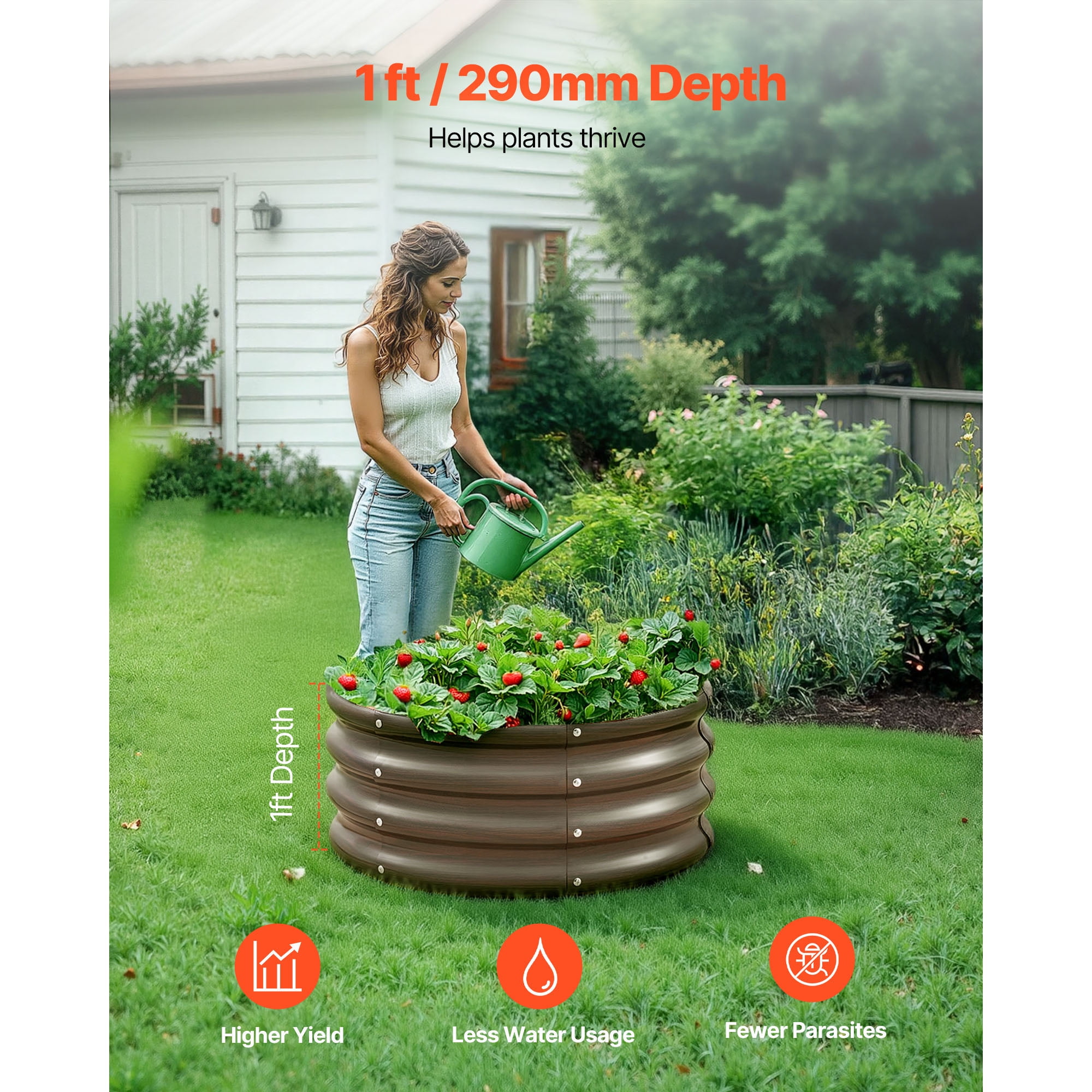 KFFKFF Metal Raised Garden Bed, Set of 3, 2 x 2 x 1 ft Outdoor Galvanized Planter Box, Open Base Design, Spacious Planter for Vegetables, Flowers, Herbs, and Succulents with Wood Grain Finish