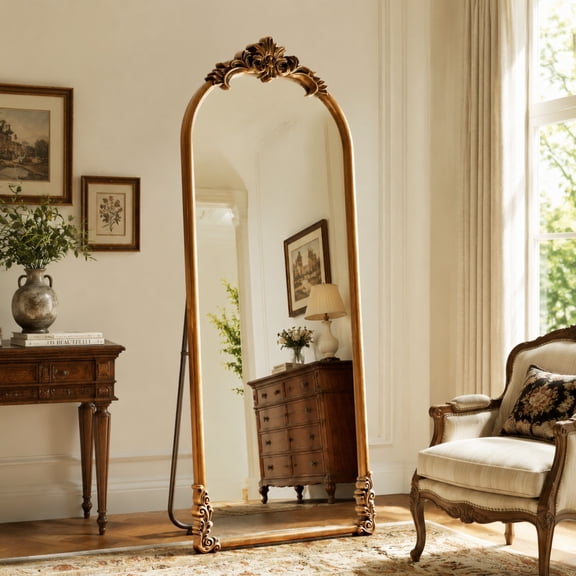 AUROMIR 69"x28" Arched Floor Mirror Full Length Mirror Vintage Carving Design, Antique Bronze