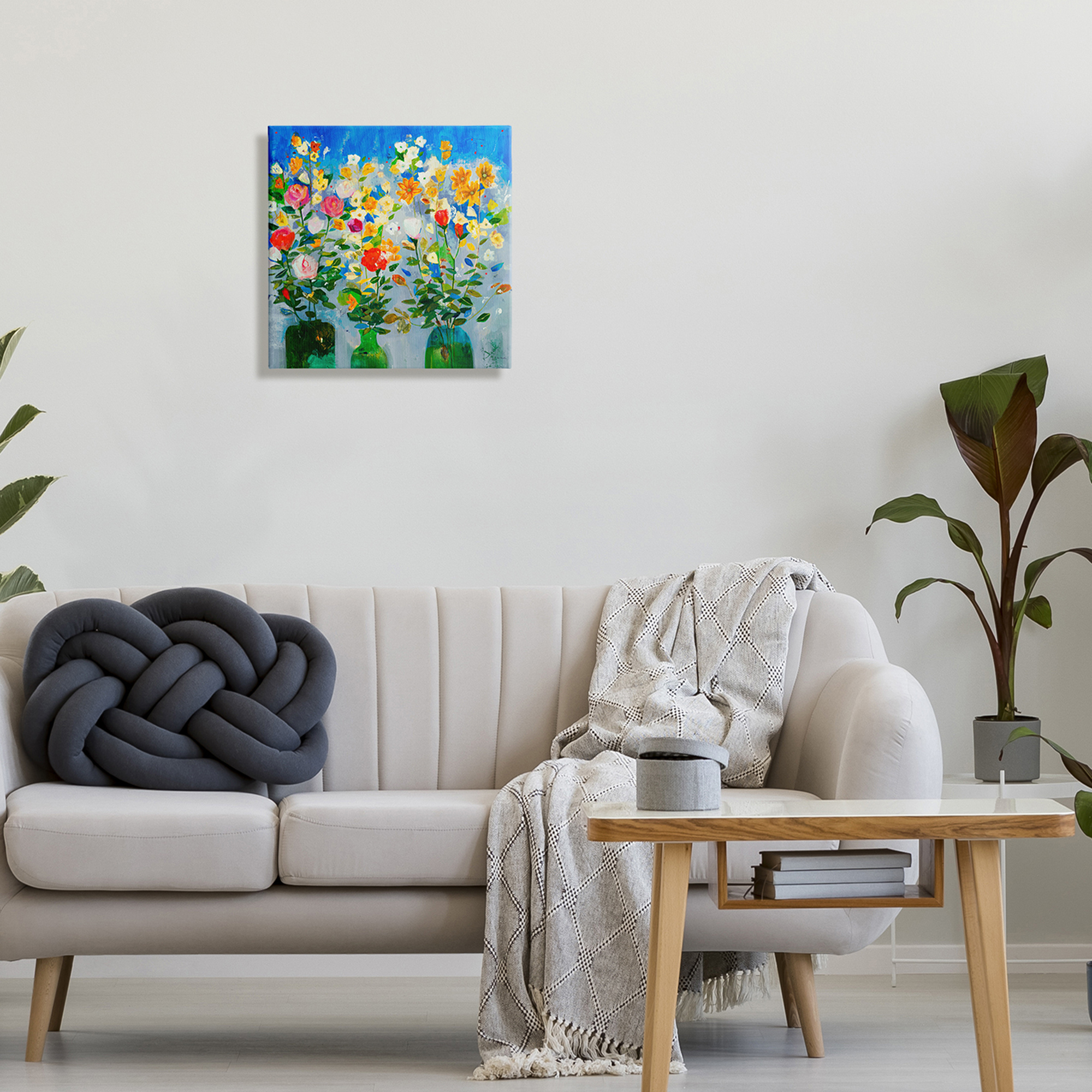 Stupell Industries Vivid Flower Arrangement Bold Green Blue Ikebana Design Modern Drawing Gallery-Wrapped Canvas Print Wall Art, 17 x 17, Design by Jill Martin