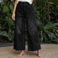 thumbnail image 6 of WJSROAC Womens Wide Leg Cropped Jeans Elastic Waisted Denim Pants Frayed Hem Vintage Drawstring Capri Pants With Large Pockets Y2K Outfits, 6 of 8