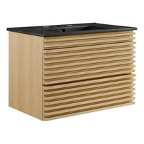 Modway Render 30" MDF Wood Wall-Mount Bathroom Vanity in Oak/Black