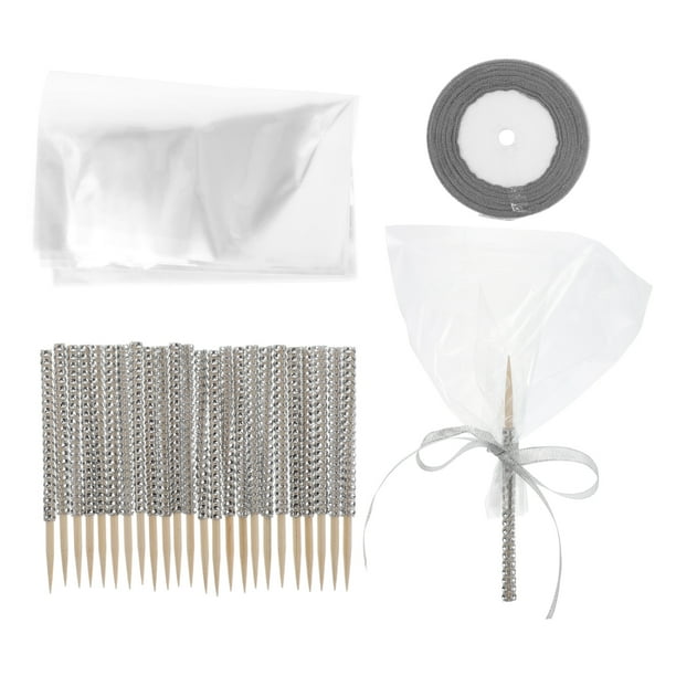 24 palitos de caramelo brillantes con bolsitas, cinta brillante para dulces, postres, bufés, fiestas y ocasiones especiales