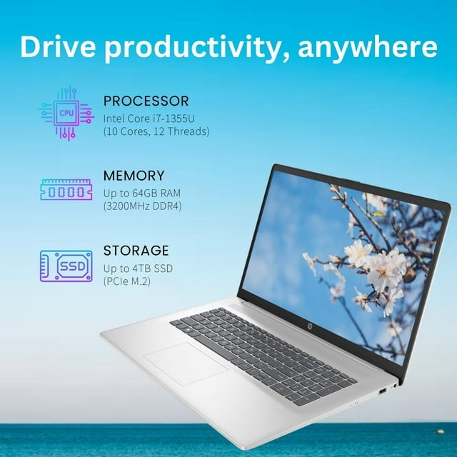 Newest HP 17 Laptop,17.3" HD Touchscreen Laptop,Intel Core i7-1355U 10 Cores,64GB RAM,2TB SSD,Intel Iris Xe Graphics,Webcam,HDMI,Wi-Fi 6 ,Bluetooth , Backlit Keyboard,Windows 11 Pro,Silver