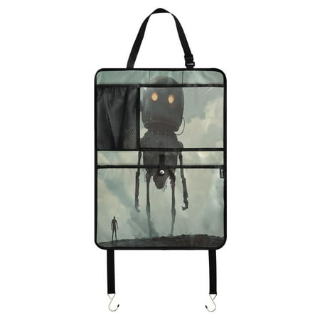 WOBOGO Tall Digital Robot Backseat Car Organizer 2 PCS Footed Universal Car with Touch Screen Tablet Holder Rear Seat Protector