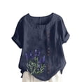 thumbnail image 2 of HOMBOM Shirts for Women Crewneck Tee Shirts Trendy Boho Cotton Linen Short Sleeve Floral Ladies T Shirts, 2 of 5