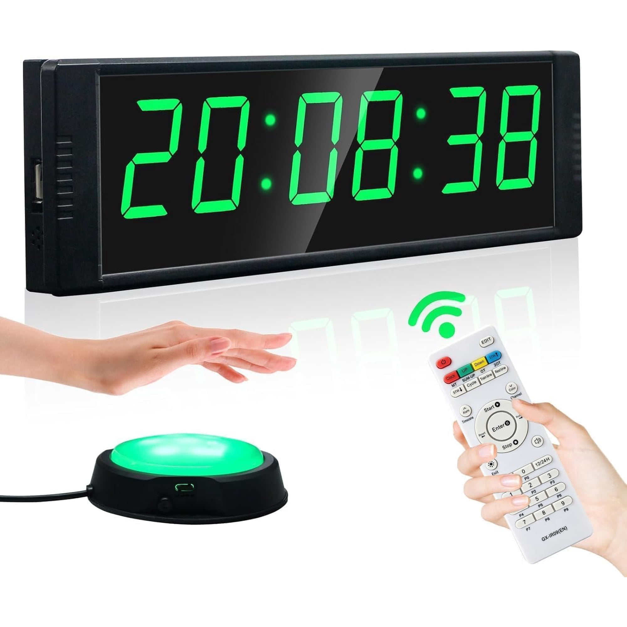 Gym Timer Clock for Gym, Fitness Timer with Stopwatch Button, Large Digital Stopwatch Countdown Clock, 12/24H Digital Wall Clock