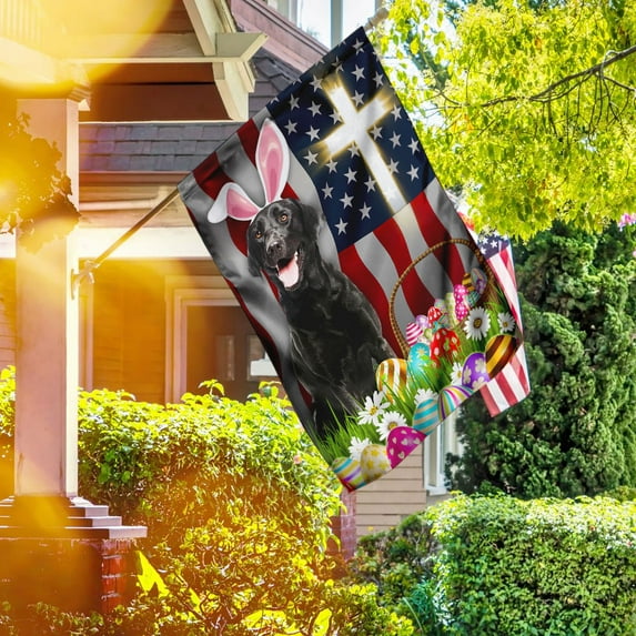 FLAGWIX Black Labrador Easter American Flag, Outdoor Easter Decoration - House Flag (29.5" x 39.5")