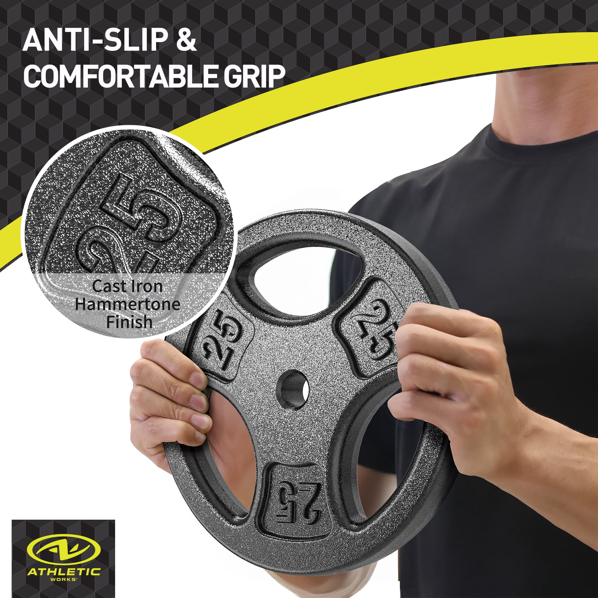 Athletic Works 50LB Cast Iron Standard Weight Plate Set, 2x25LB,1-inch Holes Fit Standard Sized Bar