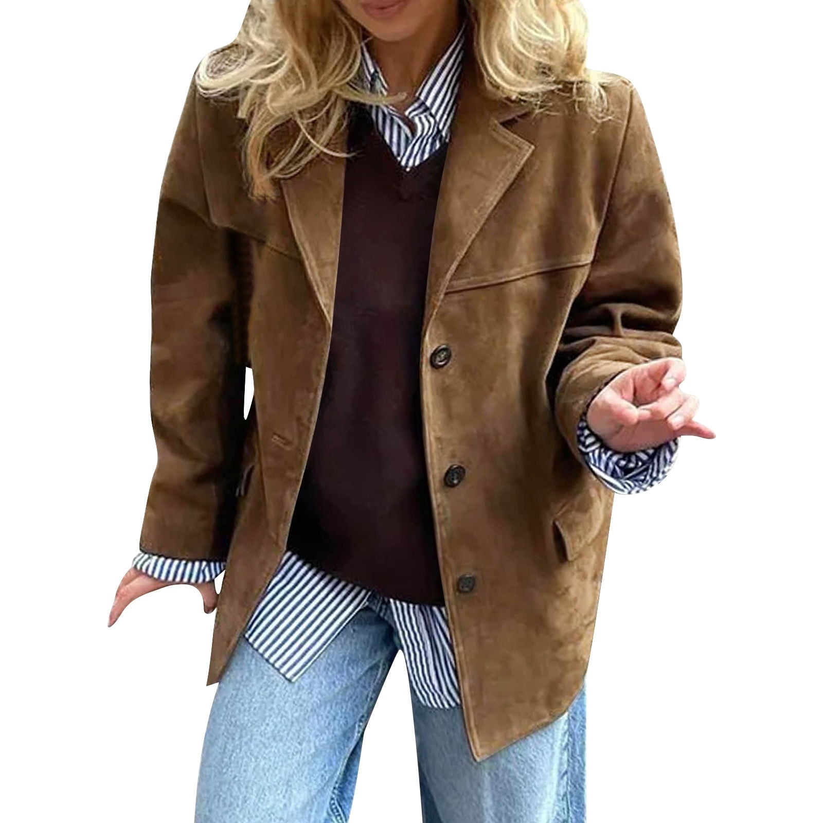 Veste Femme Imitation Daim Marron - Style Rétro, Coupe Oversize, Pour Automne/hiver, Look Y2K - 10