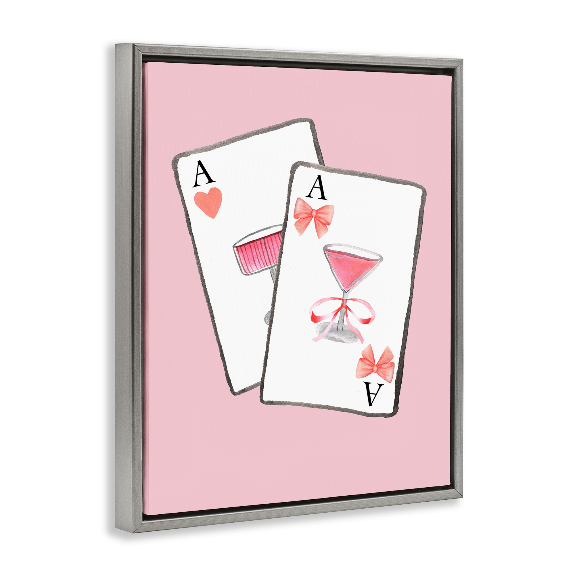 Cocktail Aces Cards Gray Framed Floater Canvas Wall Art, design by Nina Jacobs