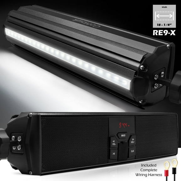 GoHawk RE9-X Waterproof Bluetooth Motorcycle Stereo Speakers LED Soundbar Handlebar Mount MP3 Music Player Audio Amplifier System ATV 4 Wheelers USB FM Radio