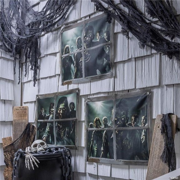 Morris Costumes ATC00175 2 ft. Zombies In The Window Door Curtain Halloween Decoration