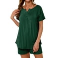 thumbnail image 3 of Women Solid Color V Neck Short Sleeve Button Sleepwear Set, 3 of 6