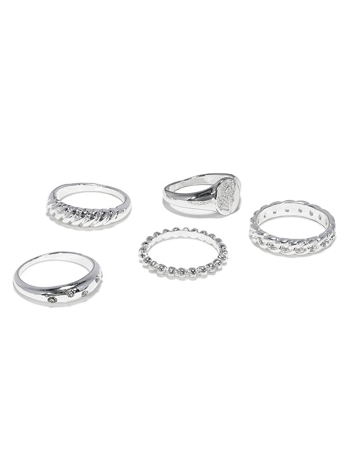 Claire's Girls Silver Chain Ring Set, Cubic Zirconia Gemstones, Medium, 5