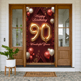 thumbnail image 6 of Wine Red 90th Birthday Banner Metallic Number Birthday Backdrop Floral Decoration Sparkling Accents Milestone Background for 90th Birthday Party Senior Celebration Family Gathering, 6 of 9