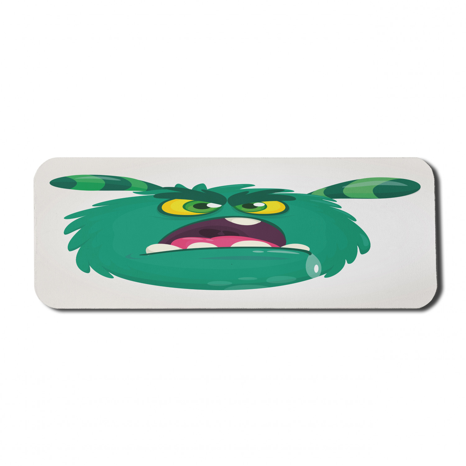 Alien Computer Mouse Pad, Fluffy Monster Angry Face Expression Hungry Big Teeth Cartoon Cartoon, Rectangle Non-Slip Rubber Mousepad Large, 31" x 12" Gaming Size, Sea Green Pink, by Ambesonne - image 1 of 2