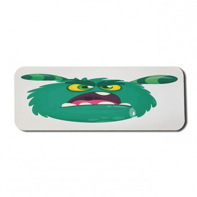 Alien Computer Mouse Pad, Fluffy Monster Angry Face Expression Hungry Big Teeth Cartoon Cartoon, Rectangle Non-Slip Rubber Mousepad Large, 31" x 12" Gaming Size, Sea Green Pink, by Ambesonne