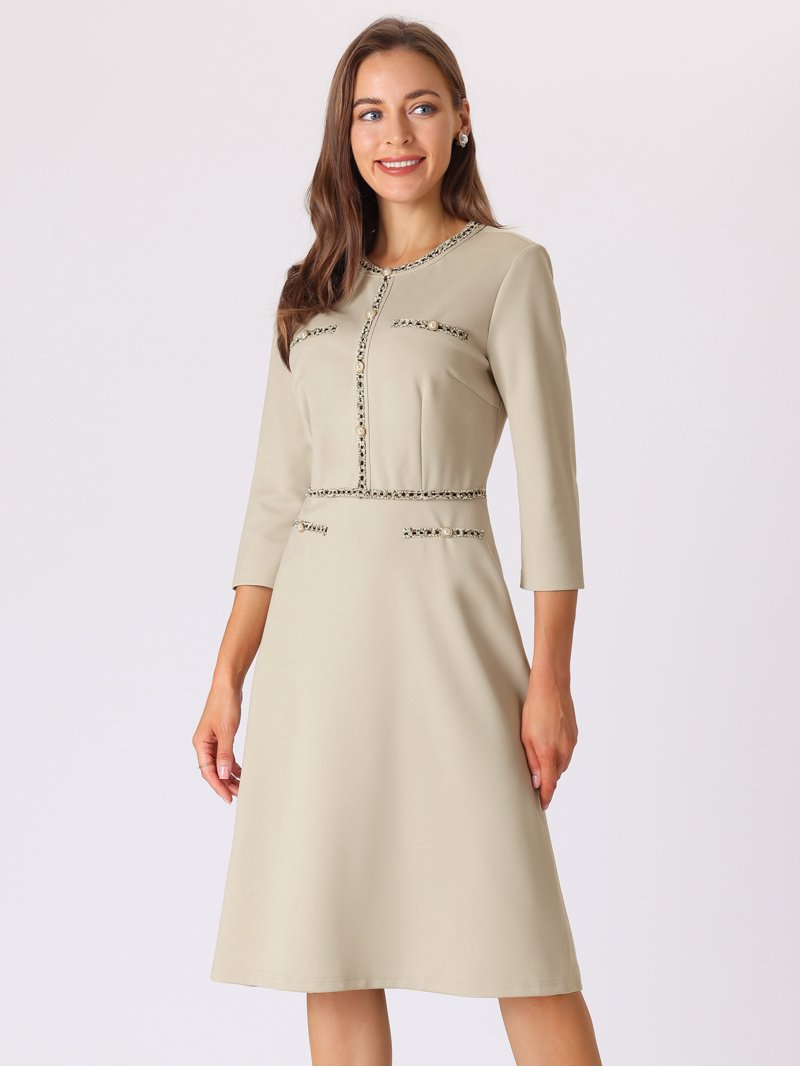DARING DIVA A-Line Contrast Color Tweed Trim Dress M Grey Beige -  Walmart.com