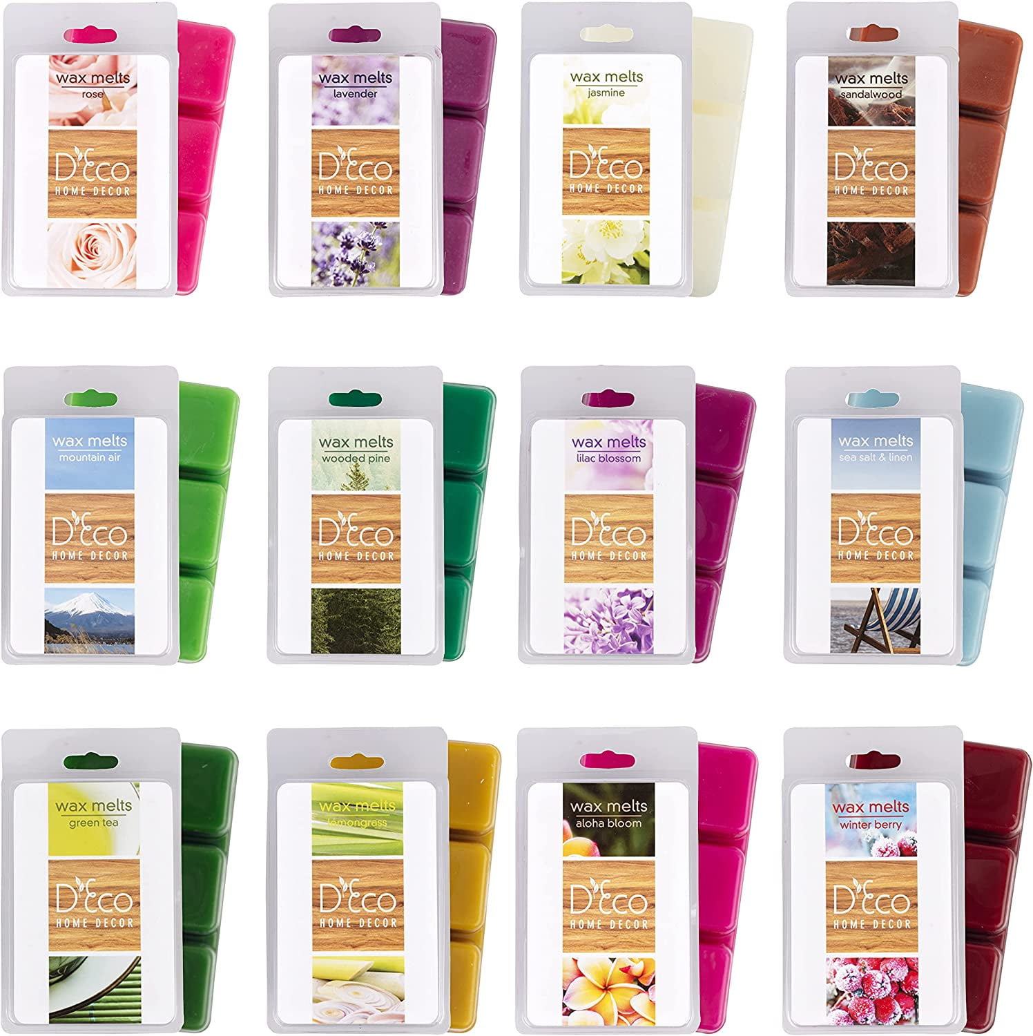 Spring Florals Scented Wax Melts Variety Set -12 Assorted 6pc Cube Sets for Electric Candle Warmer (2.5oz ea)- Rose, Lavender, Jasmine, Lilac, Linen, Green Tea, Berry, Mountain Air- Great Gift