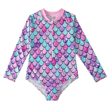

LOVEBAY 2-12Y Girls Long Sleeve One Piece Swimsuit Zipper Sun Protection Swimwear with Various Print for Summer Vacation (Purple 2)