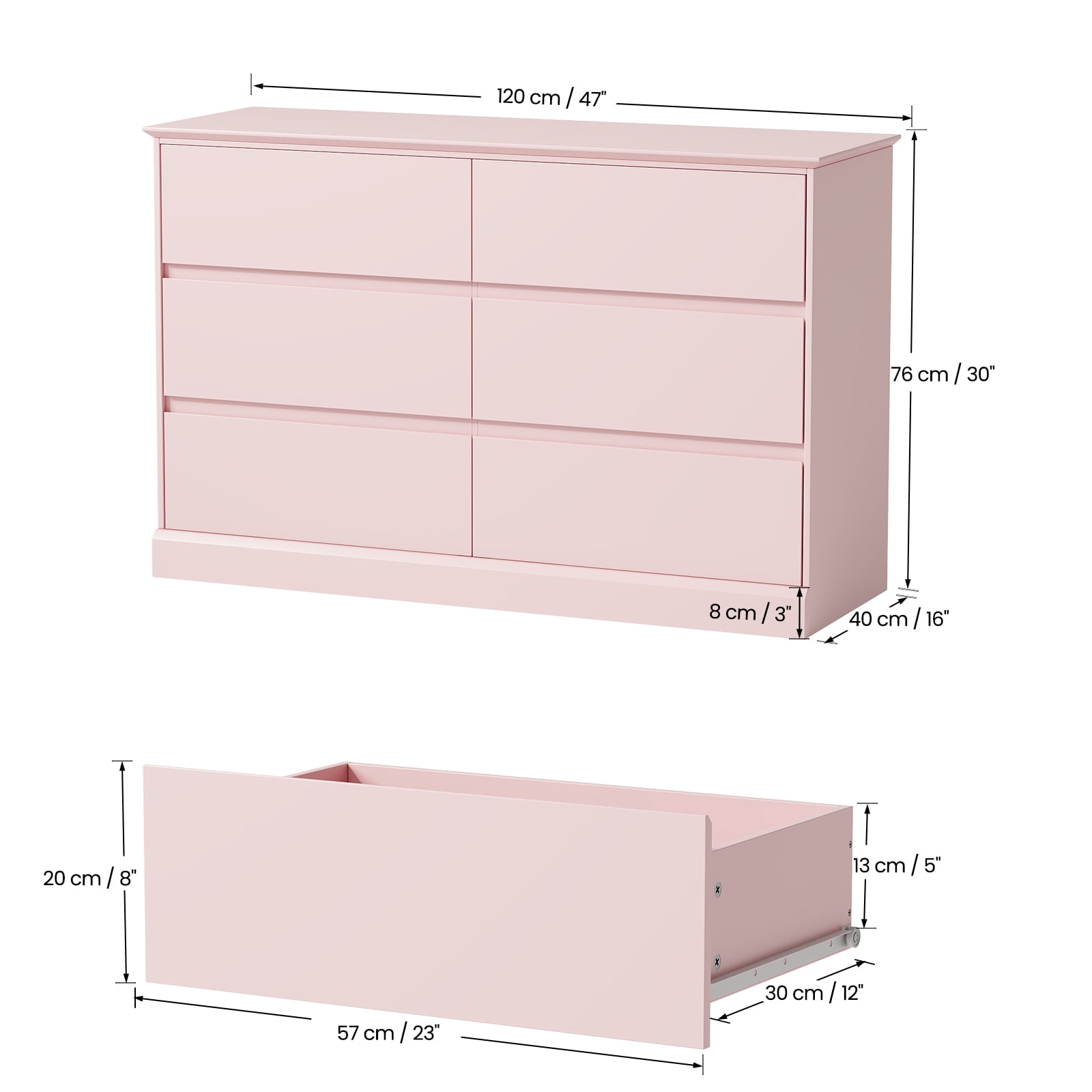 Bedroom Dresser 6 Drawer Storage Chest of Drawers Double Dresser Storage Side Cabinet Room Furniture for Bedroom Living Room