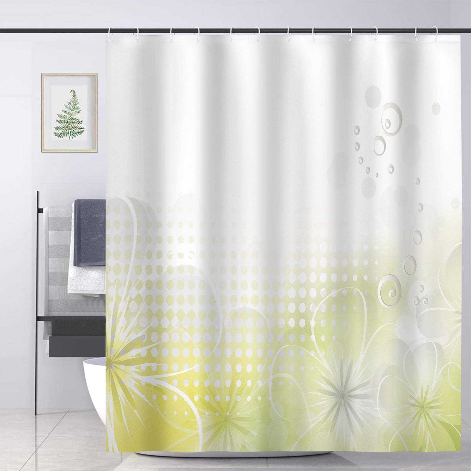 JOOCAR Grey and Yellow Shower Curtain for Bathroom Decoration Fabric