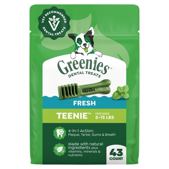 Greenies Fresh Flavor Adult Natural Dental Dog Treats Teenie Size, 12 oz Pack (43 Count)
