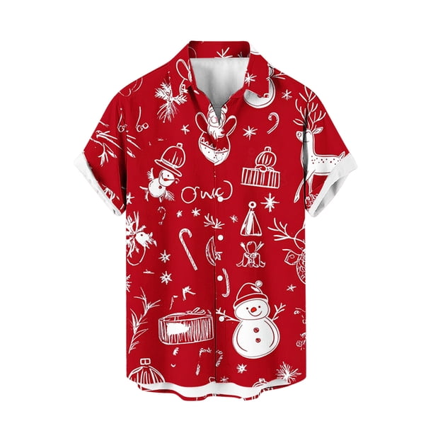 Mens Manga Corta Botón Abajo Camisas, Cuello de Vuelta Impresa Blusa, Top de Verano de la Moda Casual