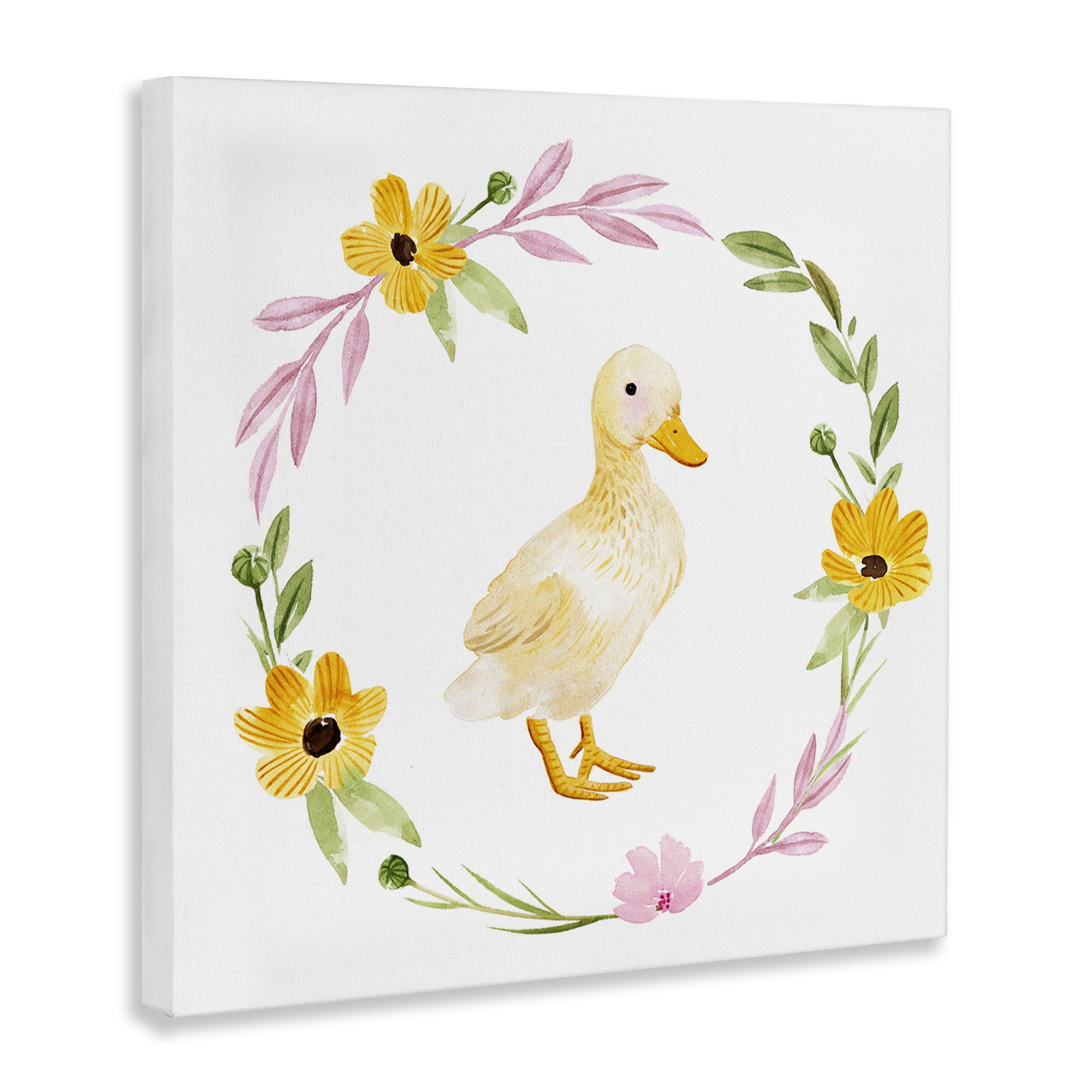 Stupell Industries Duckling with Daisy Wreath Animals & Insects Painting Gallery Wrapped Canvas Art Print Wall Art, 17 x 17