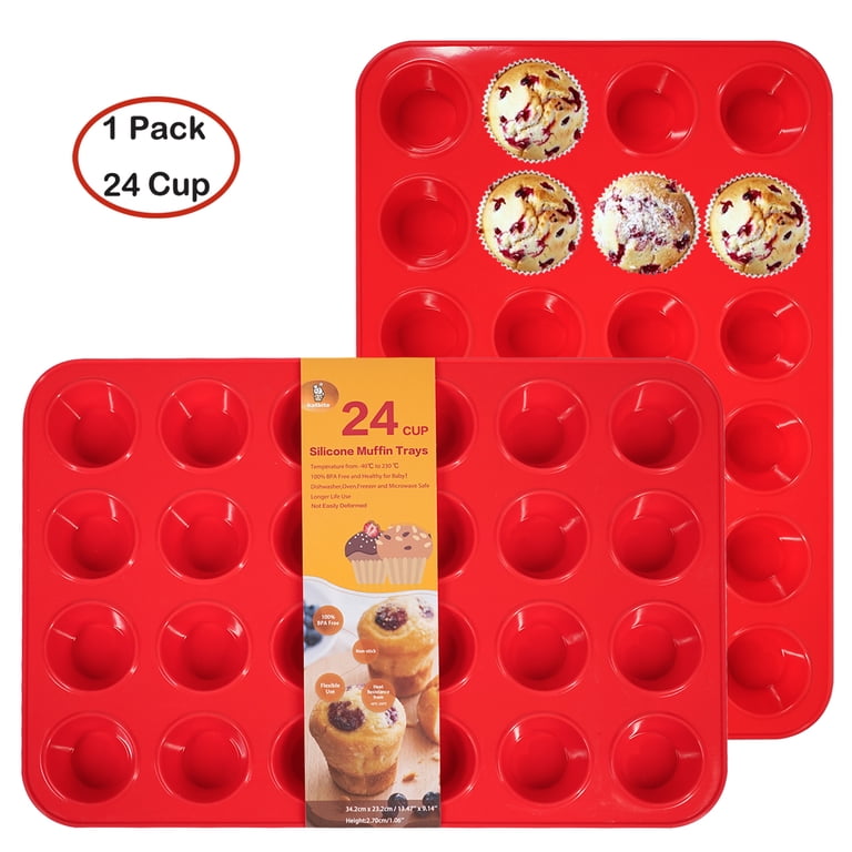 Katbite 24-Cup Silicone Mini Muffin Pan, Red photo 1