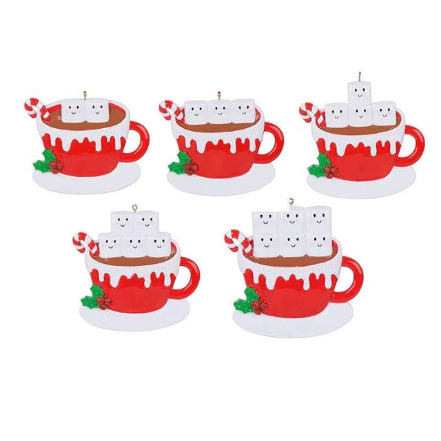 Cinco árboles de Navidad colgante decorativo Navidad taza de café serie colgante de resina 10,2*8,5*0,8 cm