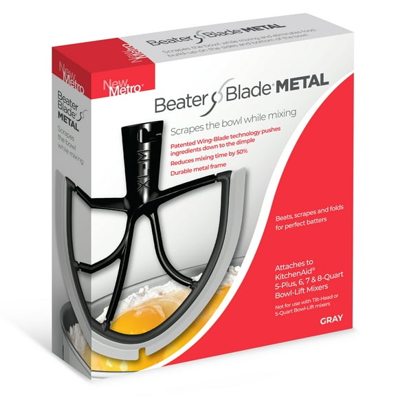 New Metro Design XL-MAX Metal Beater Blade, works with KitchenAid 5 , 6, 7, 8-Quart Stand Mixers, Gray