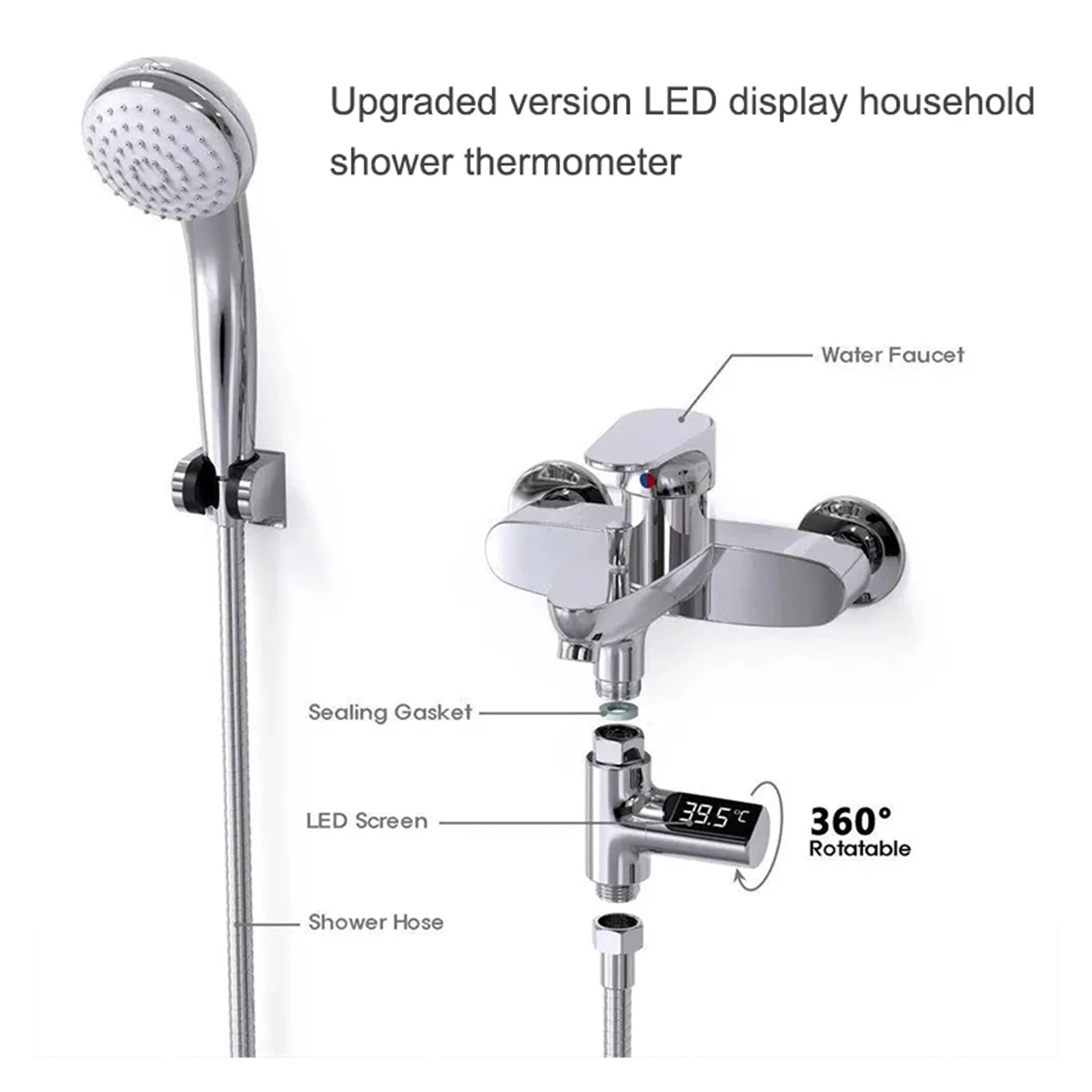 LED Display Household Water Shower Thermometer 5-85 Flow Self-powered Water Thermometer Monitoring Baby Care Energy Smart Meter ,Accurate Measurement